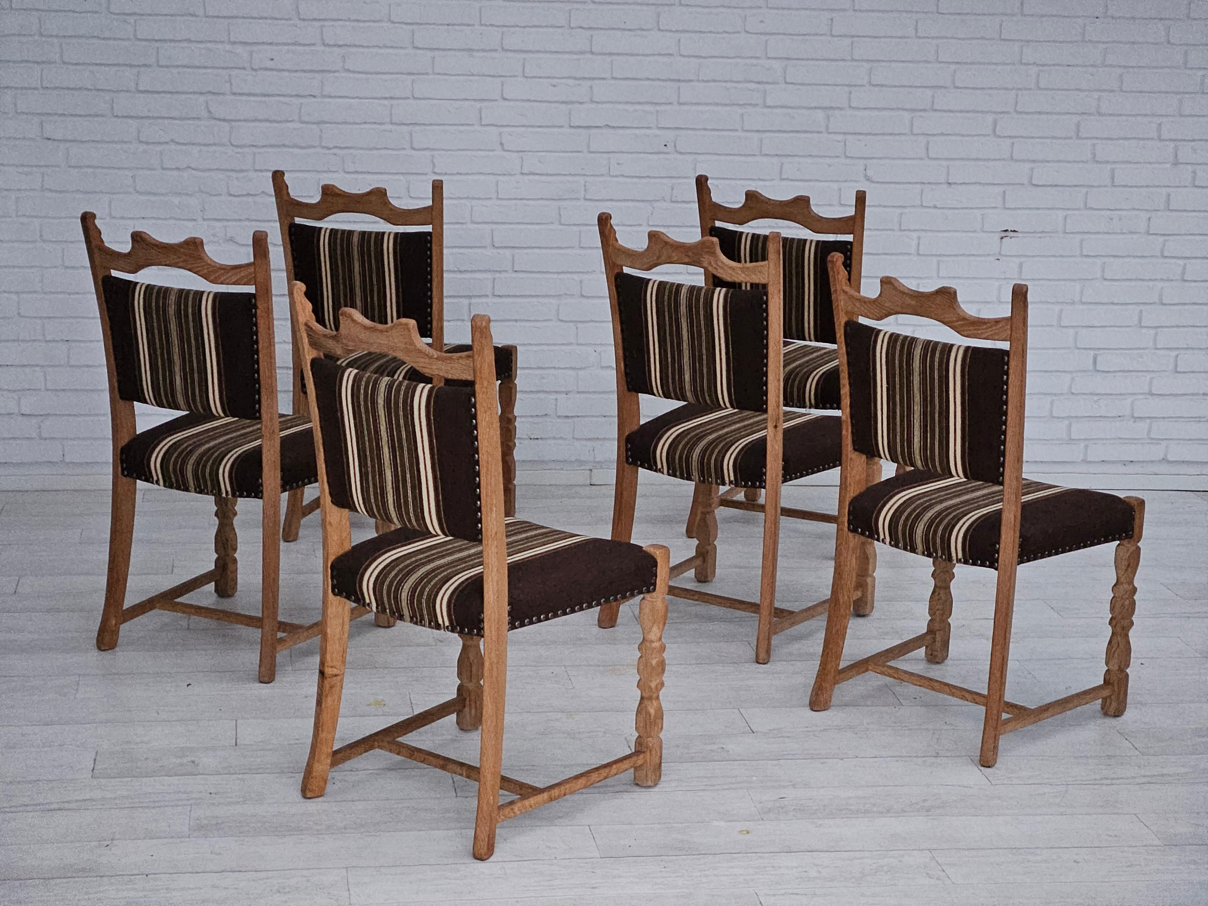 1970s, set 6 pcs of Danish dinning chairs, original very good condition, oak. In Good Condition For Sale In Tarm, 82