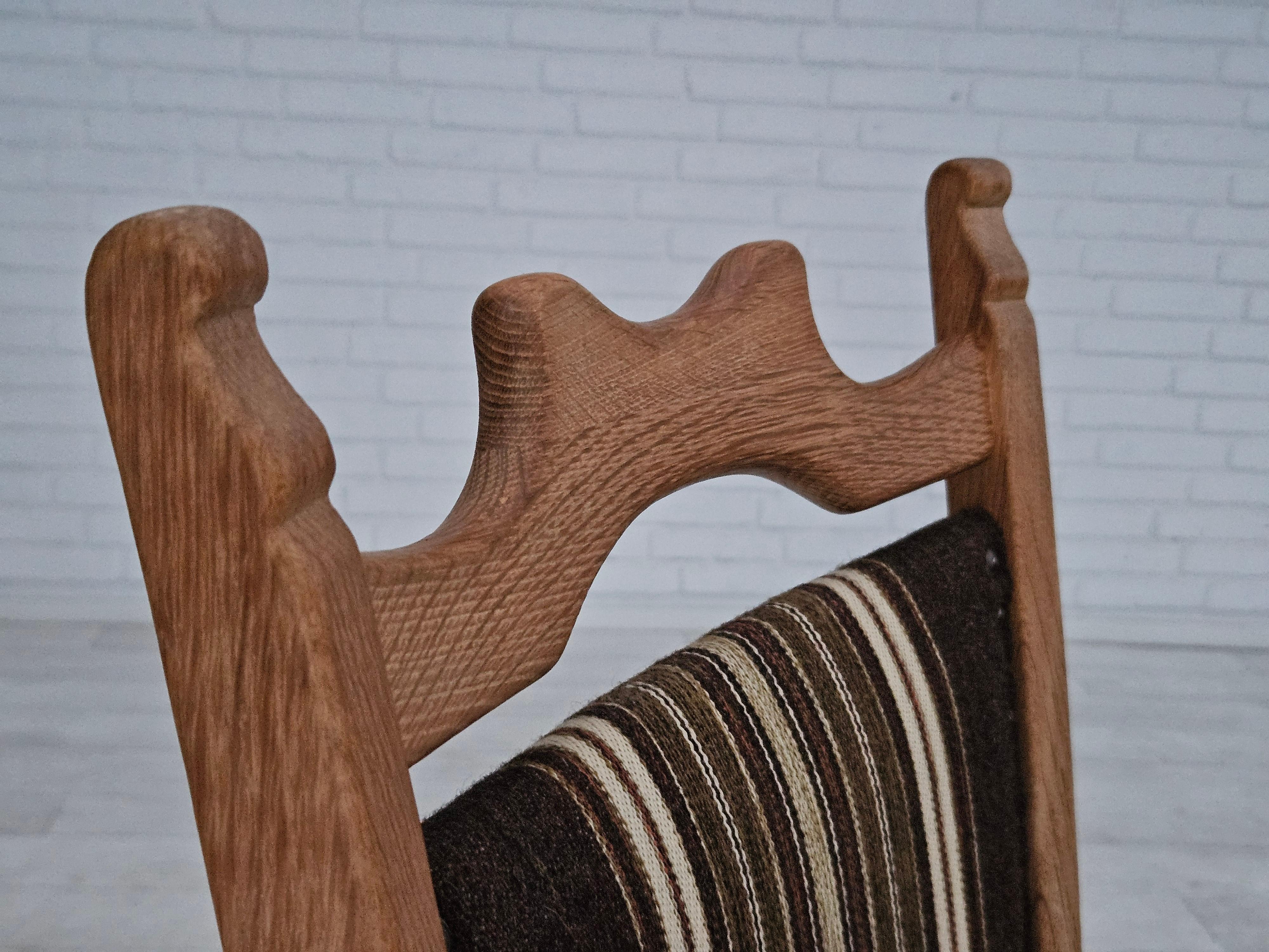 Wool 1970s, set 6 pcs of Danish dinning chairs, original very good condition, oak. For Sale