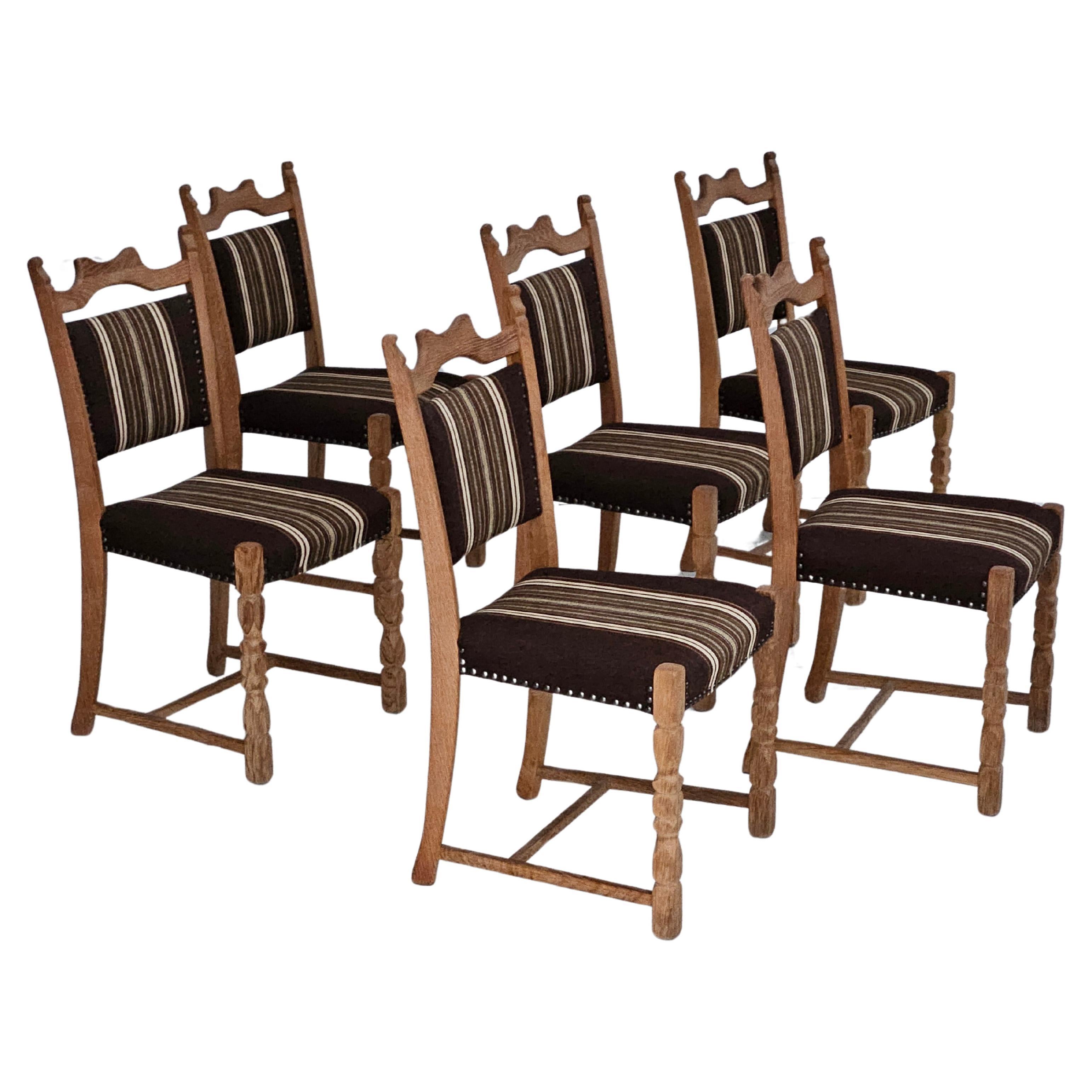 1970s, set 6 pcs of Danish dinning chairs, original very good condition, oak. For Sale