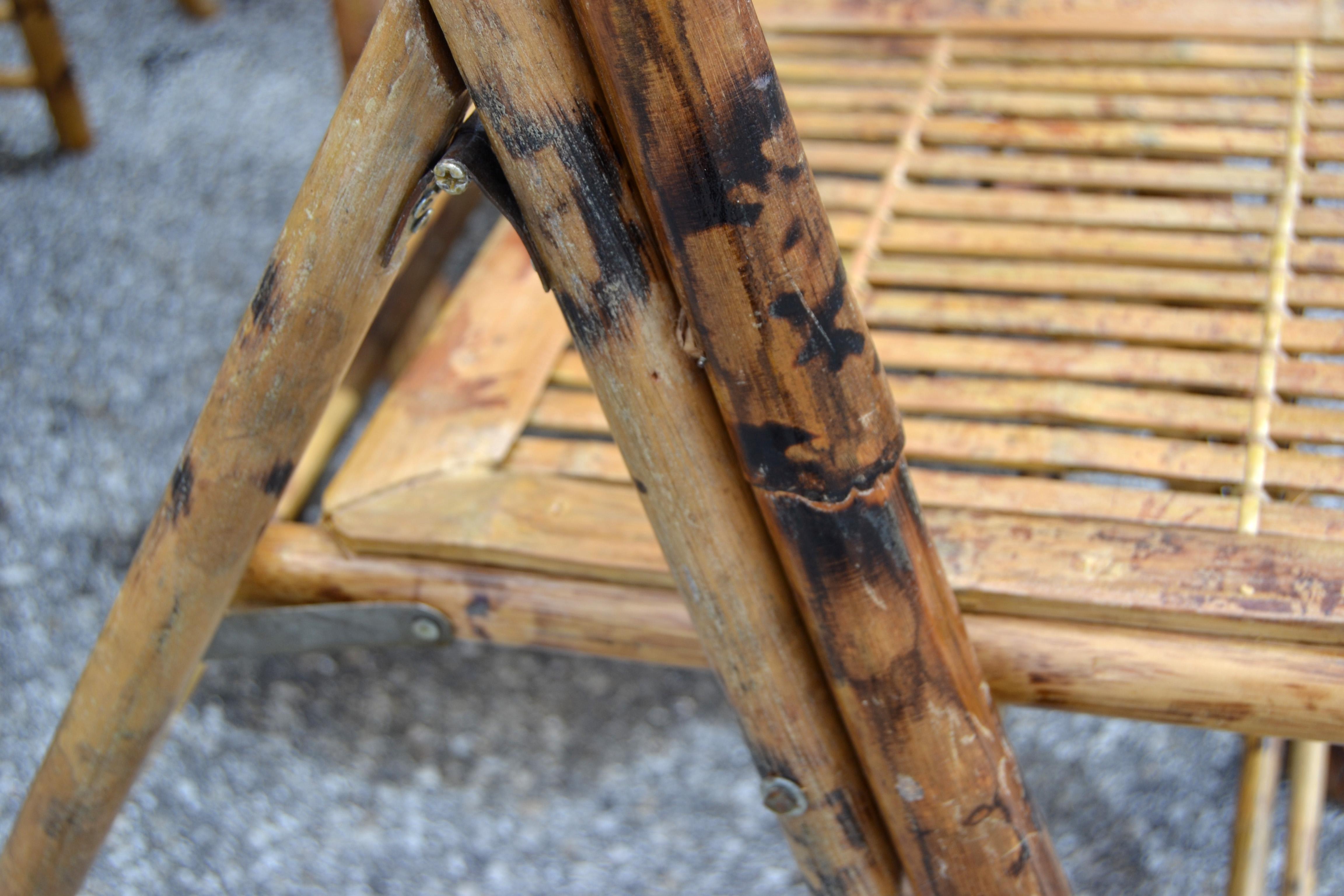 Set de 11 sillas plegables de bambú Tigre Quemado, de los años 70 Bohemian Chic en venta 5