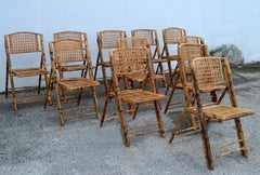 1970s Set of 11 Burnt Tiger Bamboo Folding Side, Dining Chairs Bohemian Chic