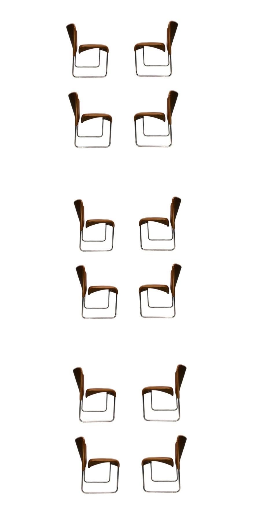 Hand-Crafted 1970s Set of 6 Modern Dining Chairs by Marcello Cuneo for Mobel Italia -Stendig For Sale