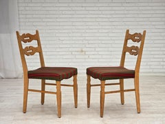 Anni '70, set di 2 sedie da pranzo Wood, mobili in lana, legno massiccio di quercia.