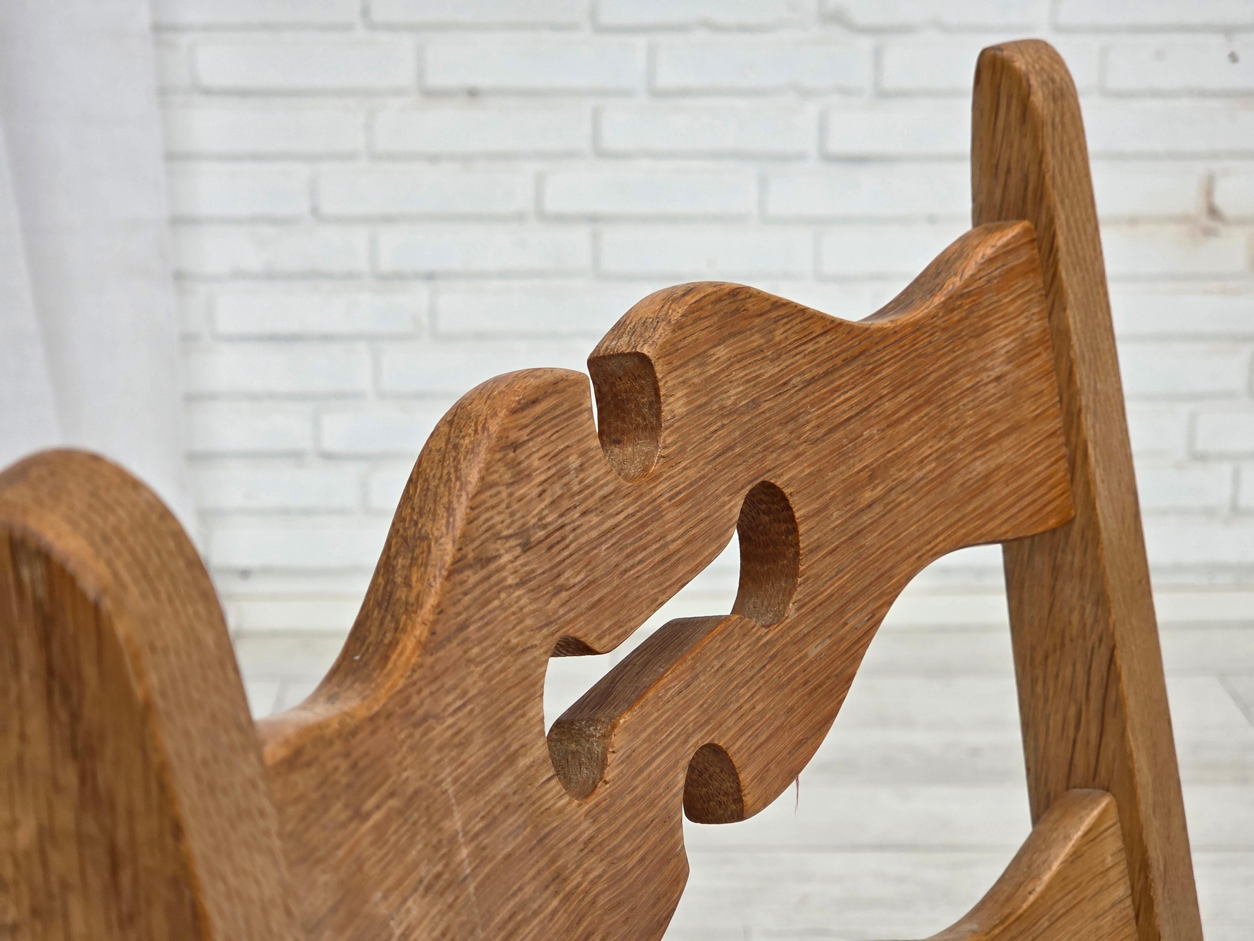 1970, set de 2 chaises de salle à manger danoises, meuble en laine, bois de chêne massif. Bon état - En vente à Tarm, 82