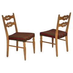 Anni '70, set di 2 sedie da pranzo Wood, mobili in lana, legno massiccio di quercia.