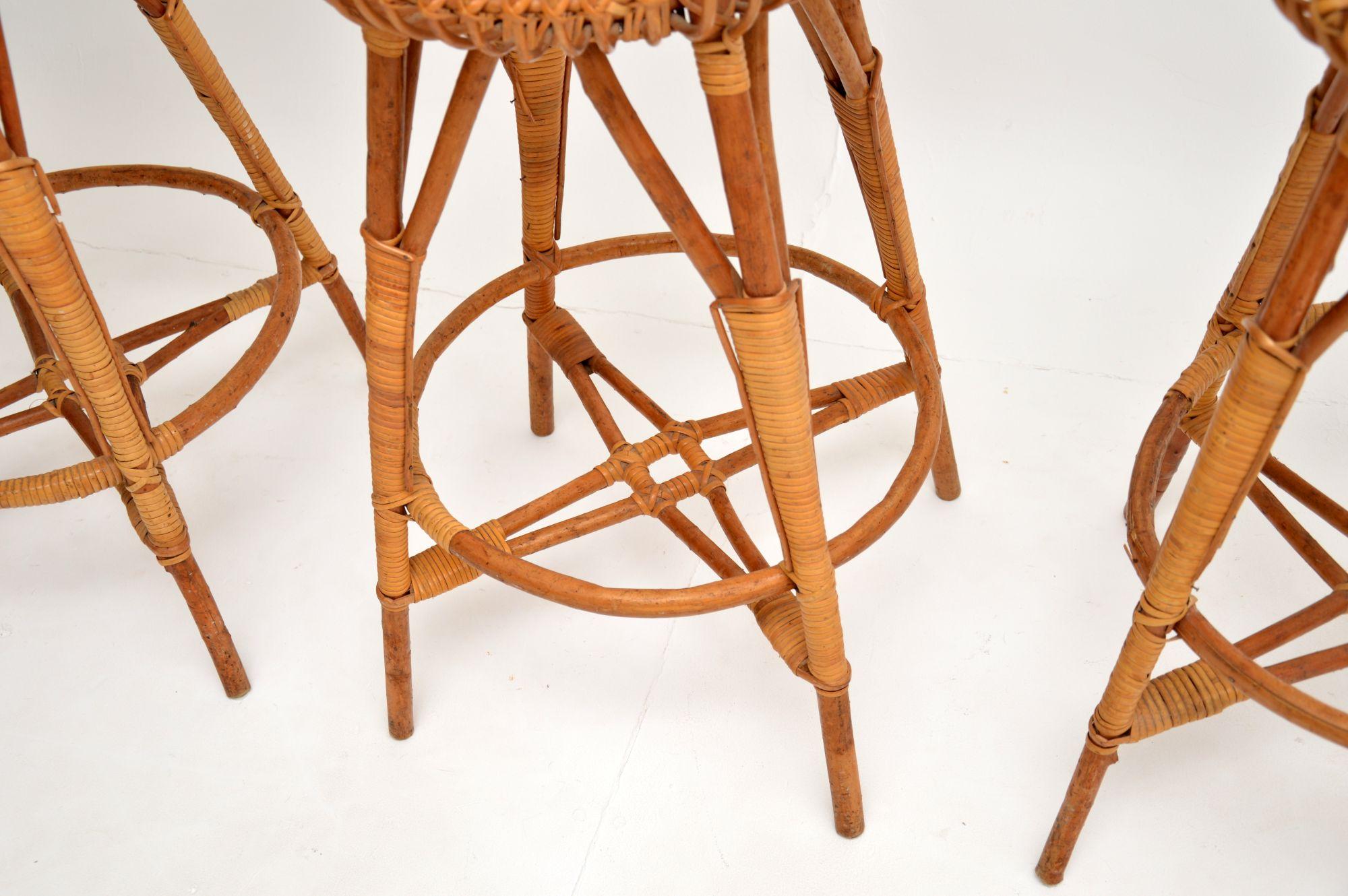 1970's Set of 3 Bamboo Bar Stools by Franco Albini 4