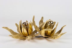 1970s Set of 3 Gilded Bronze Flower Sconces, Paul Moerenhout