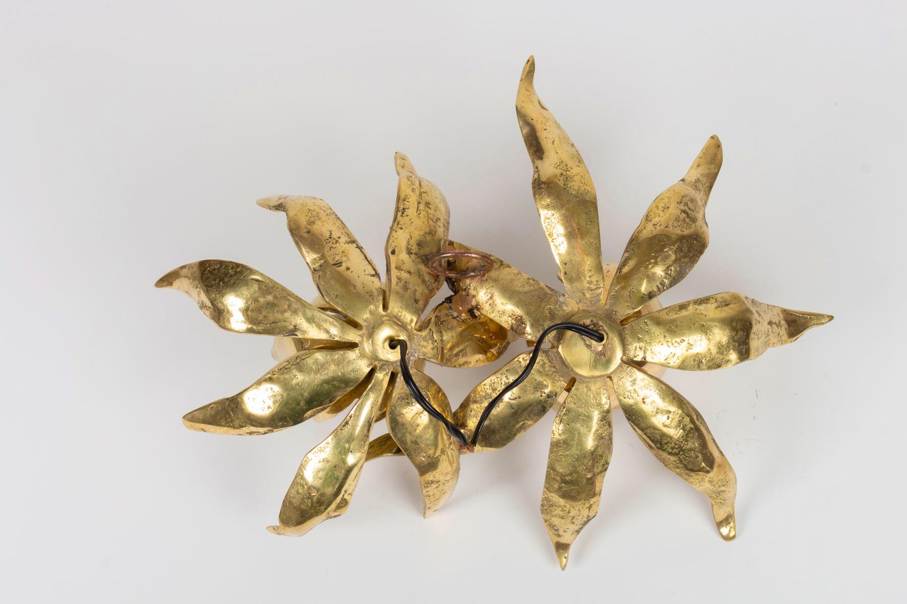 1970s Set of 3 Gilded Bronze Flower Sconces, Paul Moerenhout 1