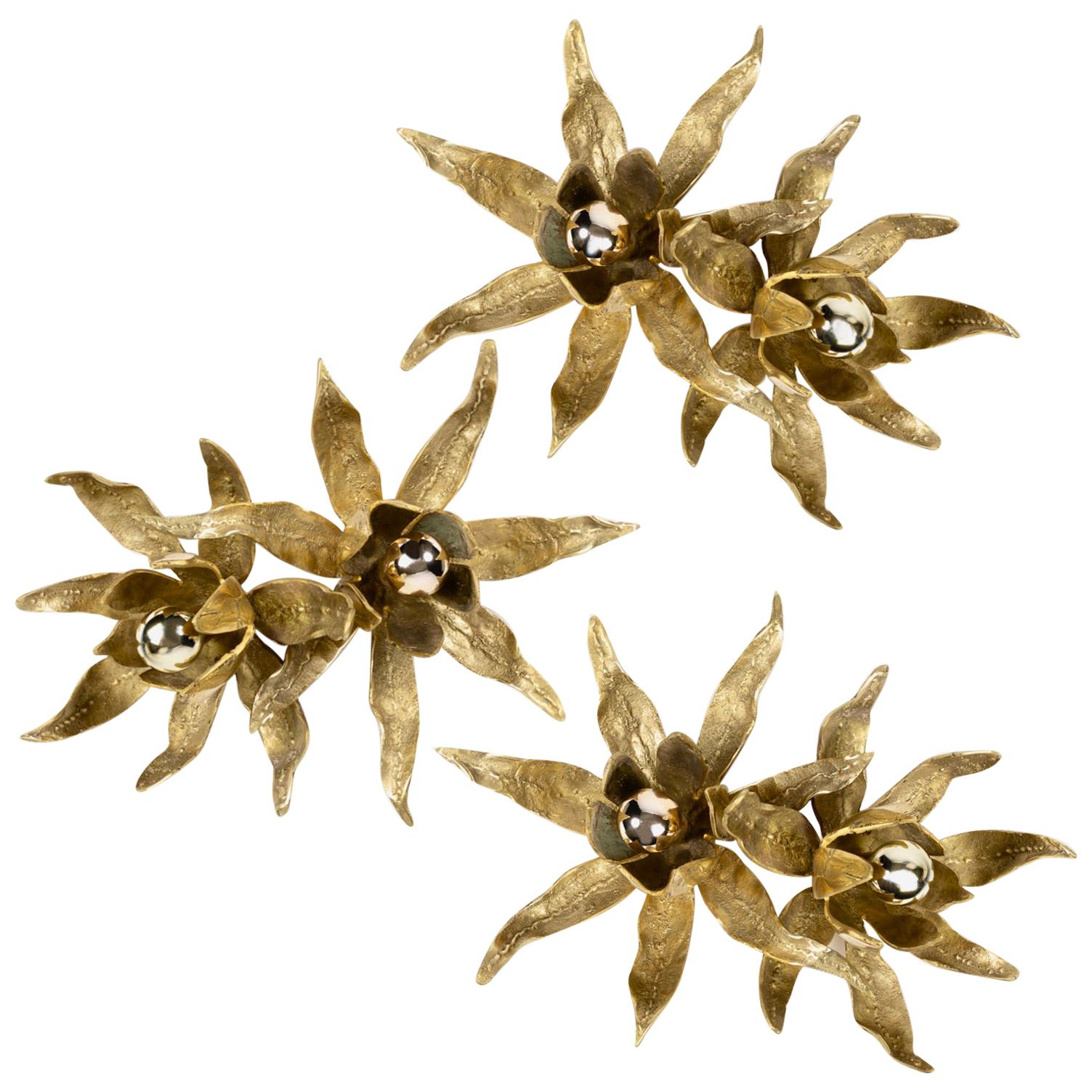 1970s Set of 3 Gilded Bronze Flower Sconces, Paul Moerenhout 2
