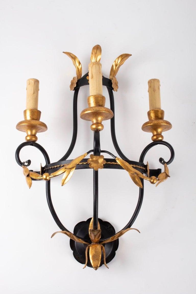 1970s Set of 3 Maison Honore Neoclassical Sconces In Excellent Condition In Saint-Ouen, FR