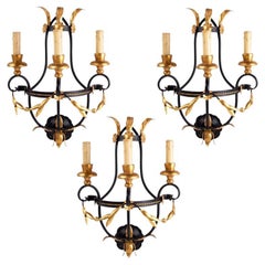 1970s Set of 3 Maison Honore Neoclassical Sconces