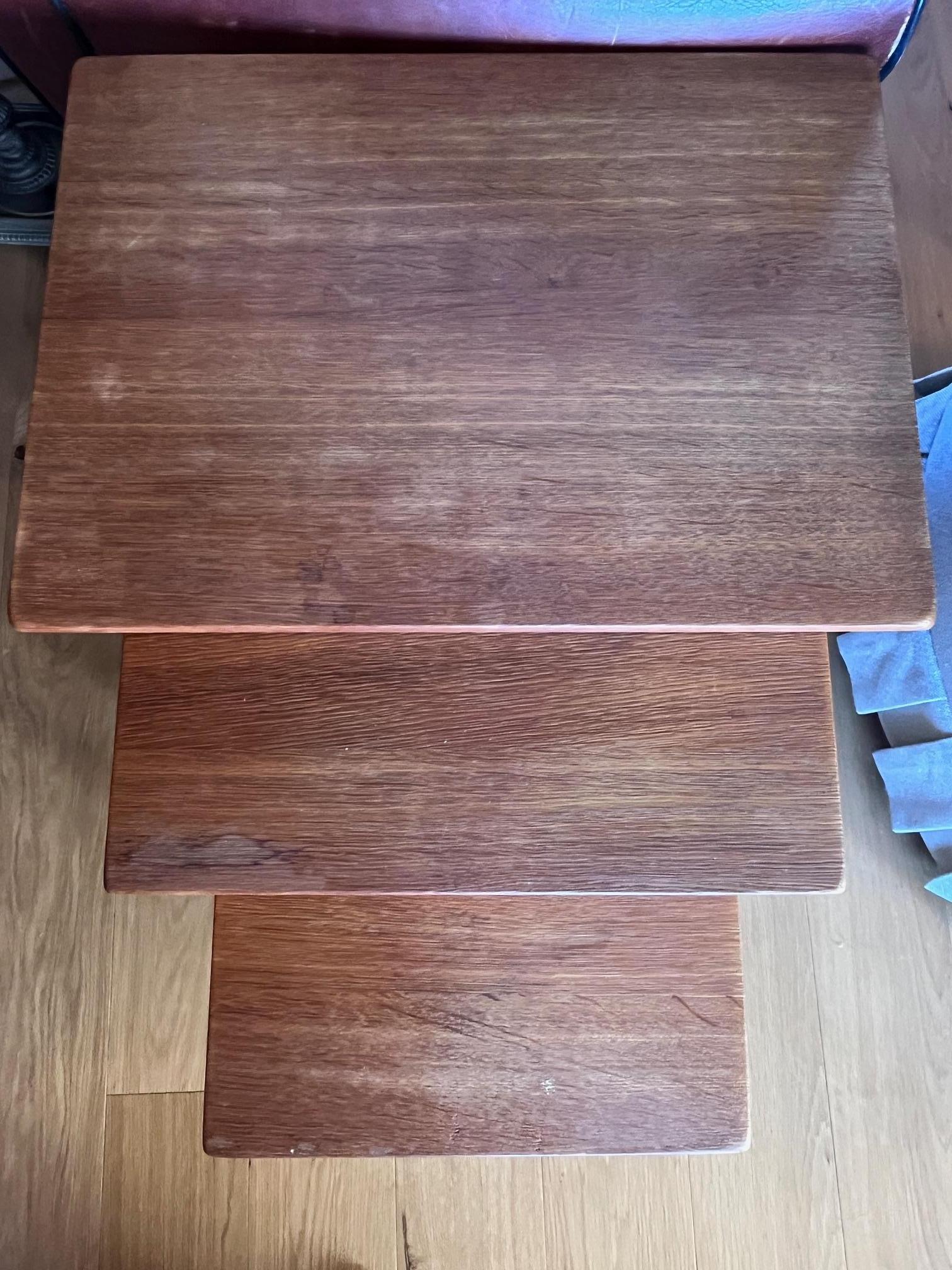 1970s Set of 3 Manner of Henning Kjaernulf Oak Nesting Tables For Sale 1