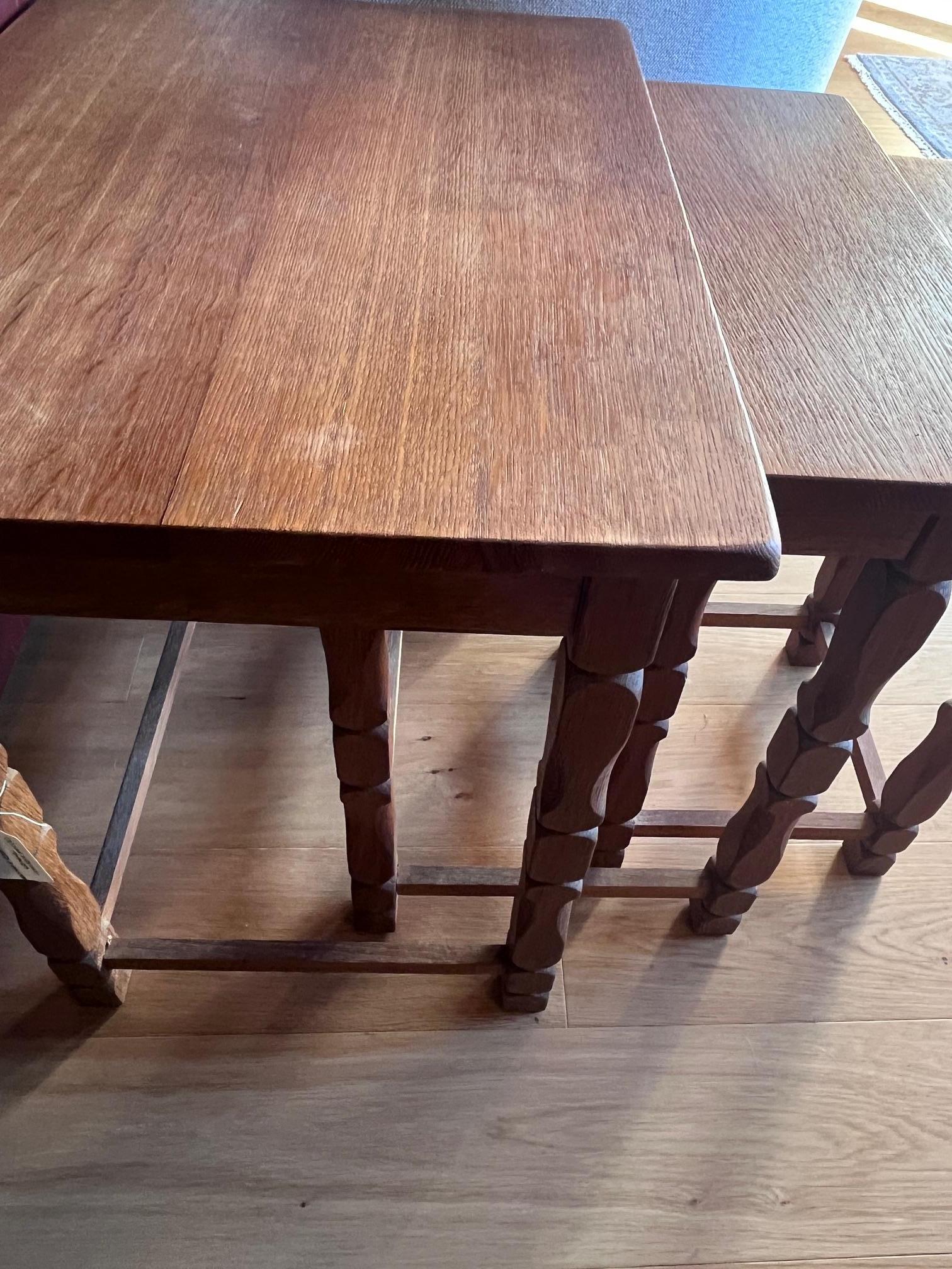 1970s Set of 3 Manner of Henning Kjaernulf Oak Nesting Tables For Sale 2