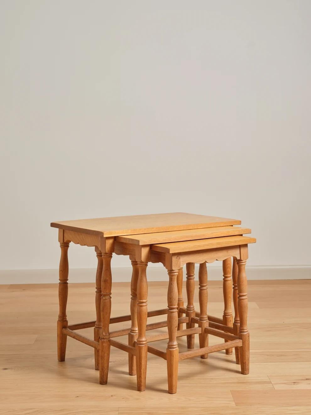 Other 1970s Set of 3 Manner of Kjaernulf Oak Nesting Tables For Sale