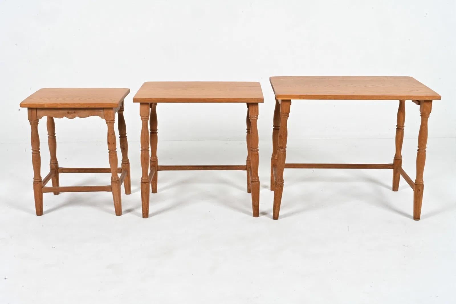Danish 1970s Set of 3 Manner of Kjaernulf Oak Nesting Tables For Sale