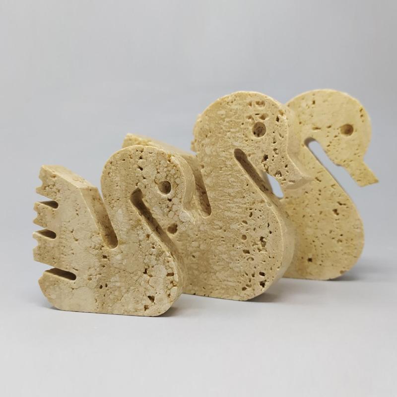 Italian 1970s Set of 3 Original Travertine Swans Sculptures by F.Lli Mannelli