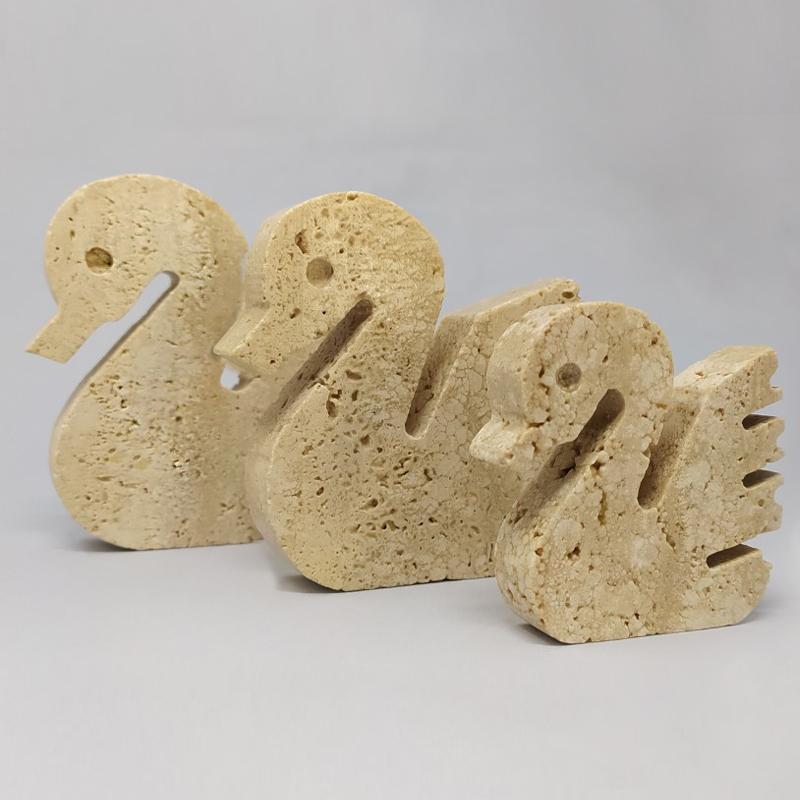 1970s Set of 3 Original Travertine Swans Sculptures by F.Lli Mannelli In Excellent Condition In Milano, IT