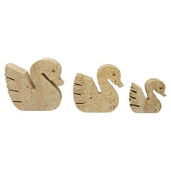 1970s Set of 3 Original Travertine Swans Sculptures by F.Lli Mannelli