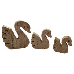 1970s Set of 3 Original Travertine Swans Sculptures by Fratelli Mannelli