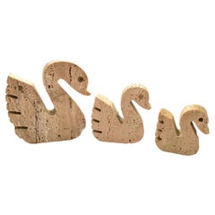 1970s Set of 3 Original Travertine Swans Sculptures by Fratelli Mannelli
