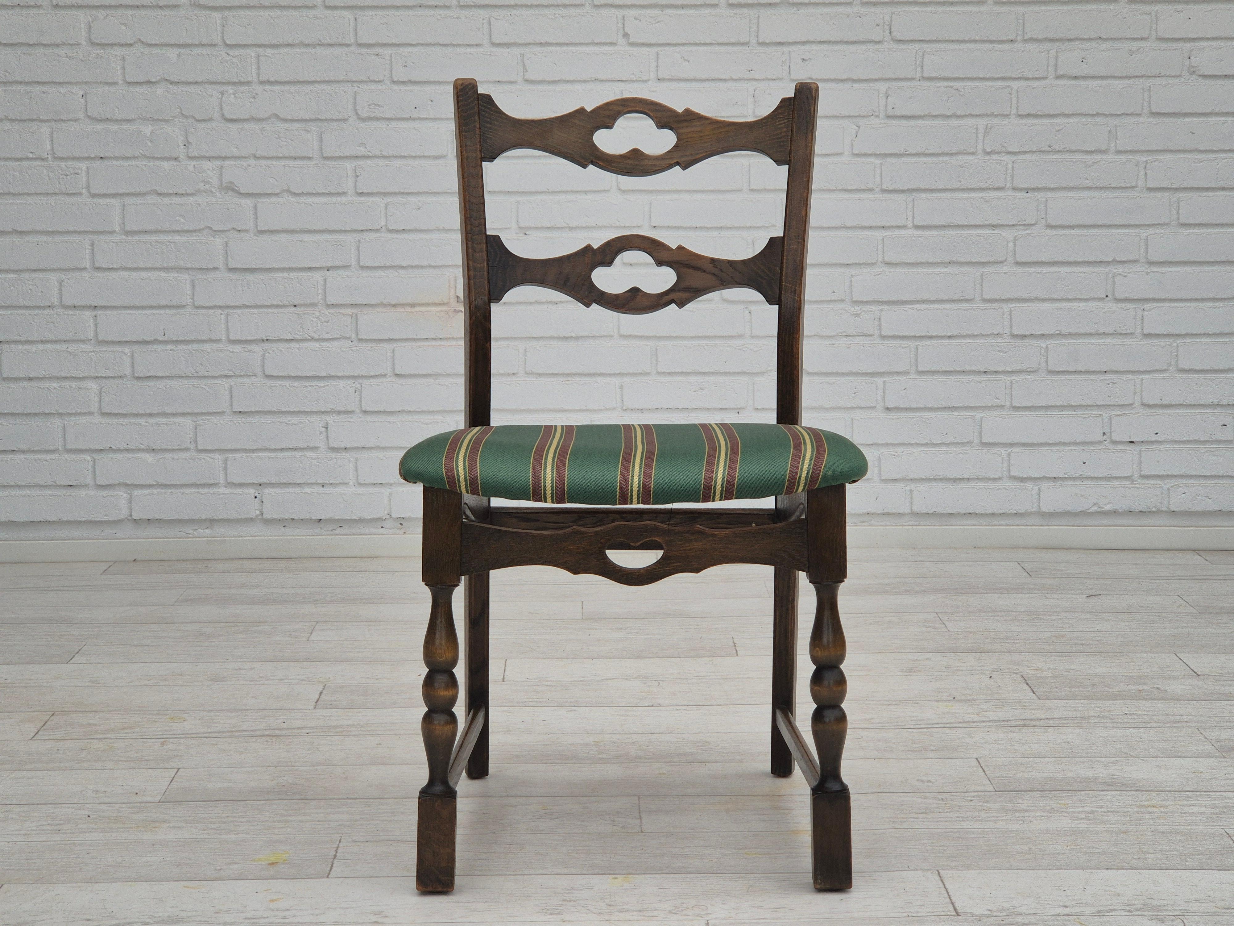 Late 20th Century 1970s, set of 4 Danish dining chairs, original condition, dark oak wood. For Sale