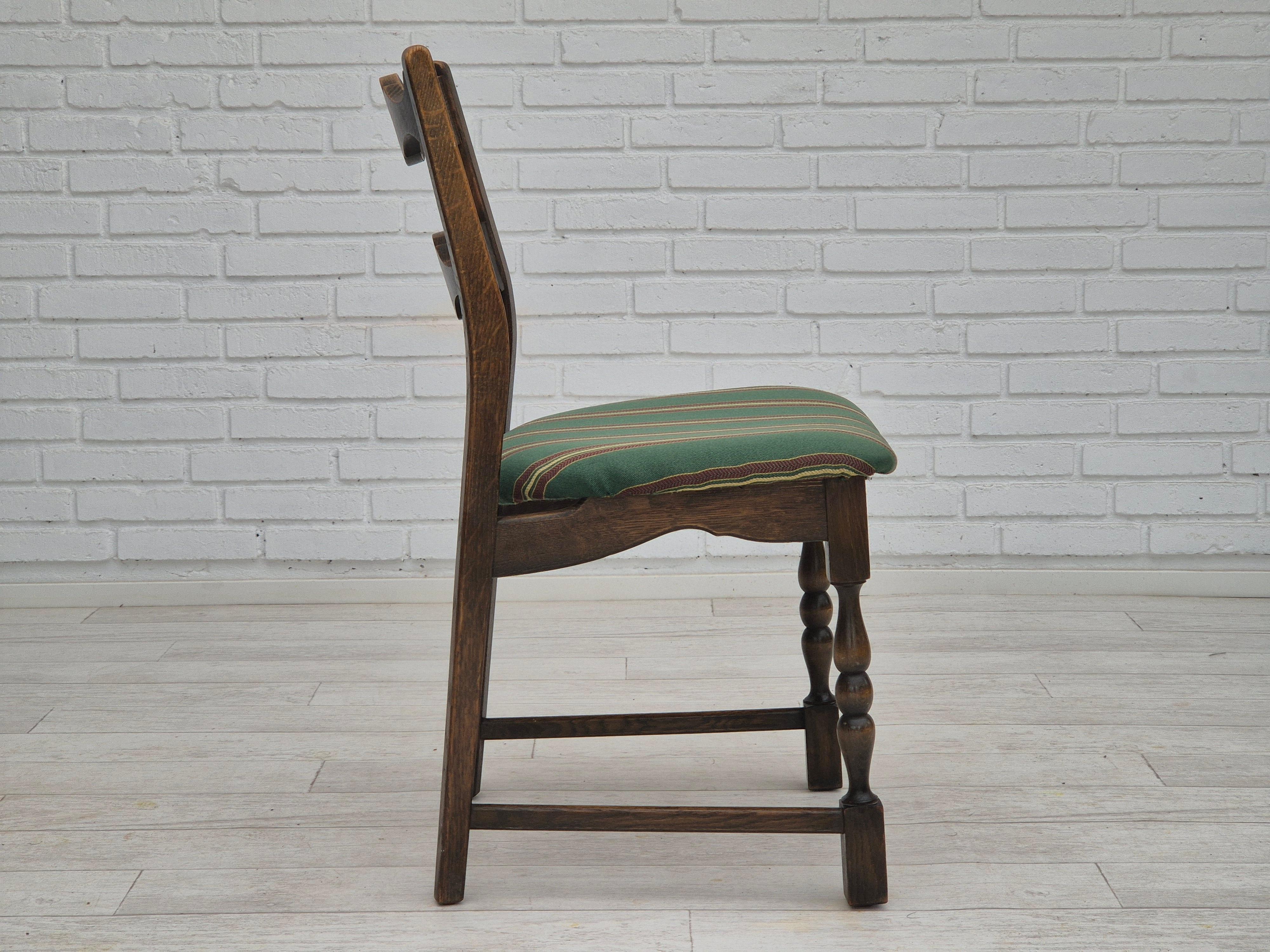 Wool 1970s, set of 4 Danish dining chairs, original condition, dark oak wood. For Sale