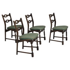 Vintage 1970s, set of 4 Danish dining chairs, original condition, dark oak wood.