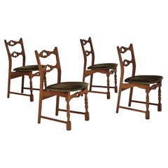 1970, ensemble de 4 chaises de salle à manger danoises, état d'origine, bois de chêne.