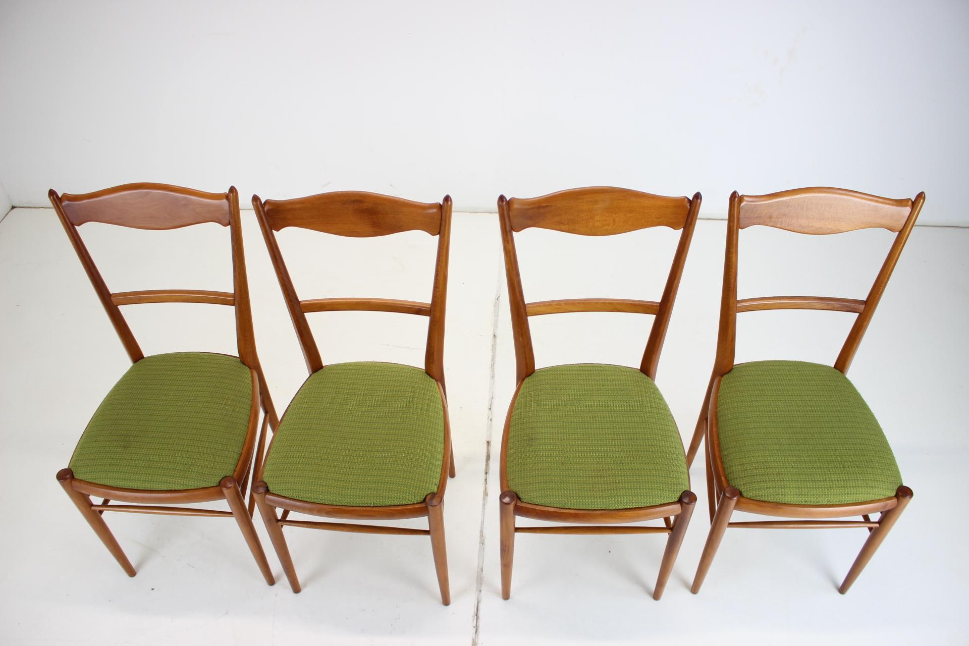 Mid-Century Modern 1970s Set of 4 Dining Chairs by Drevotvar, Czechoslovakia For Sale