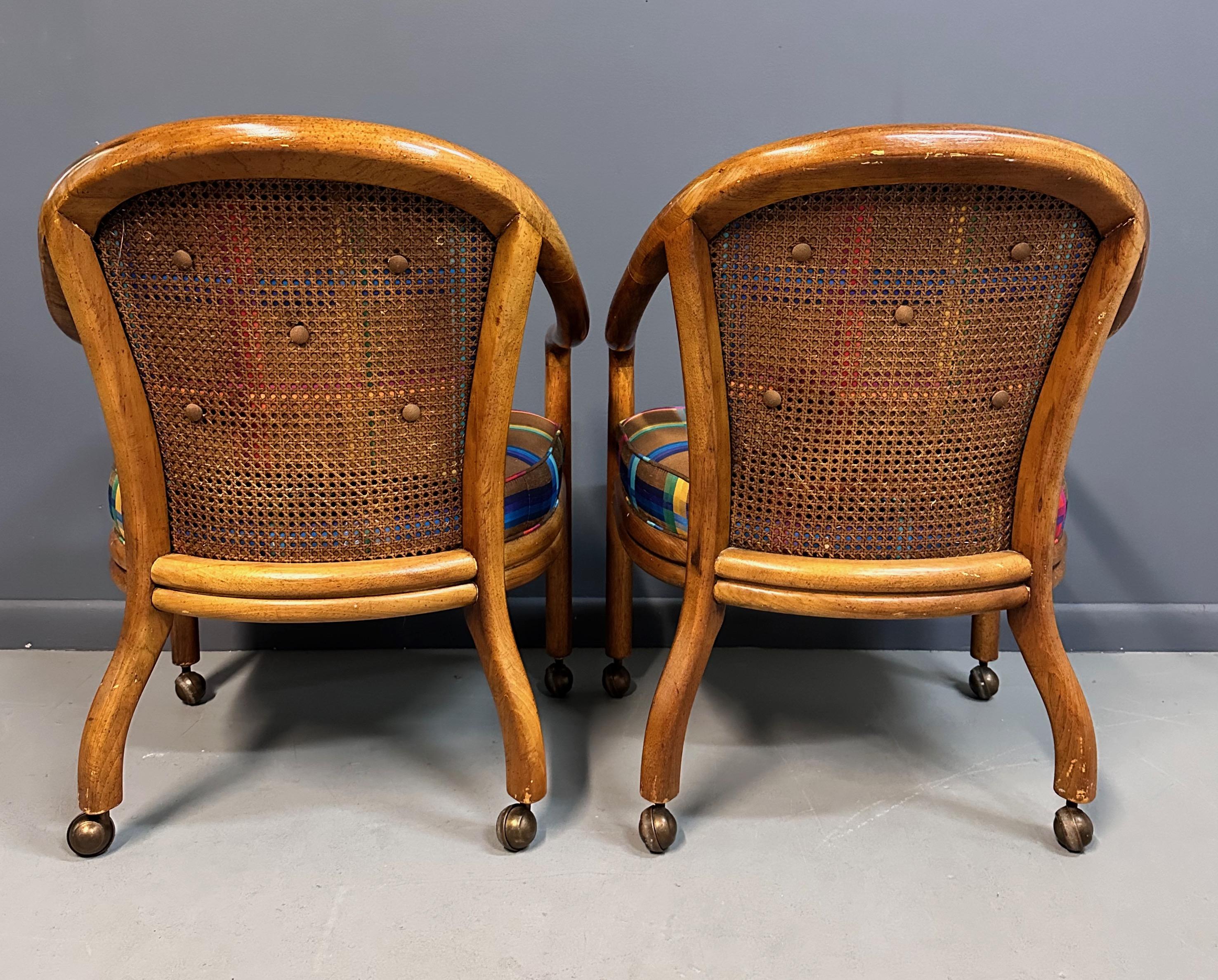 1970s Set of 4 Drexel Game Table Chairs with Cane Backs Mid Century 4