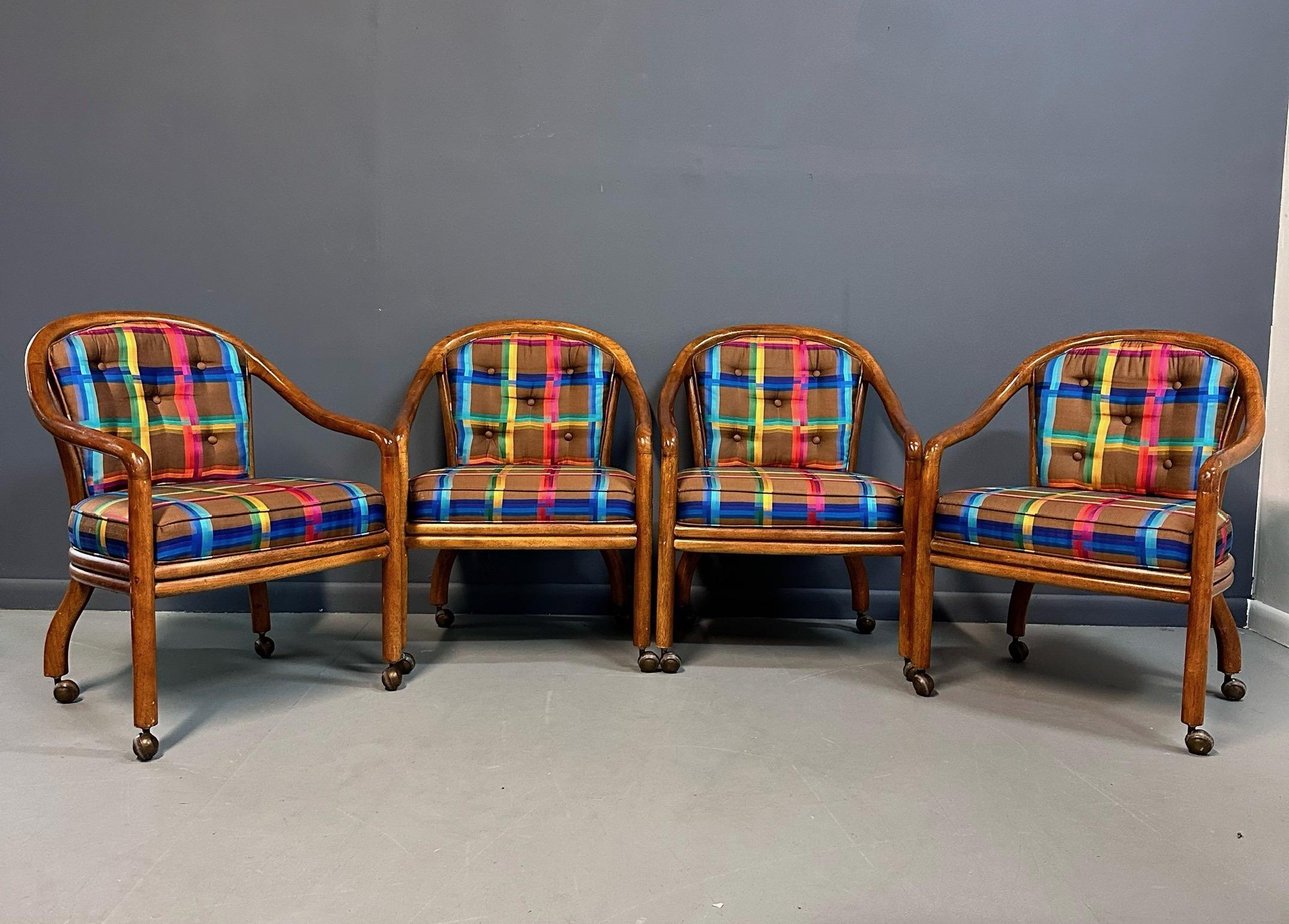Mid-Century Modern 1970s Set of 4 Drexel Game Table Chairs with Cane Backs Mid Century