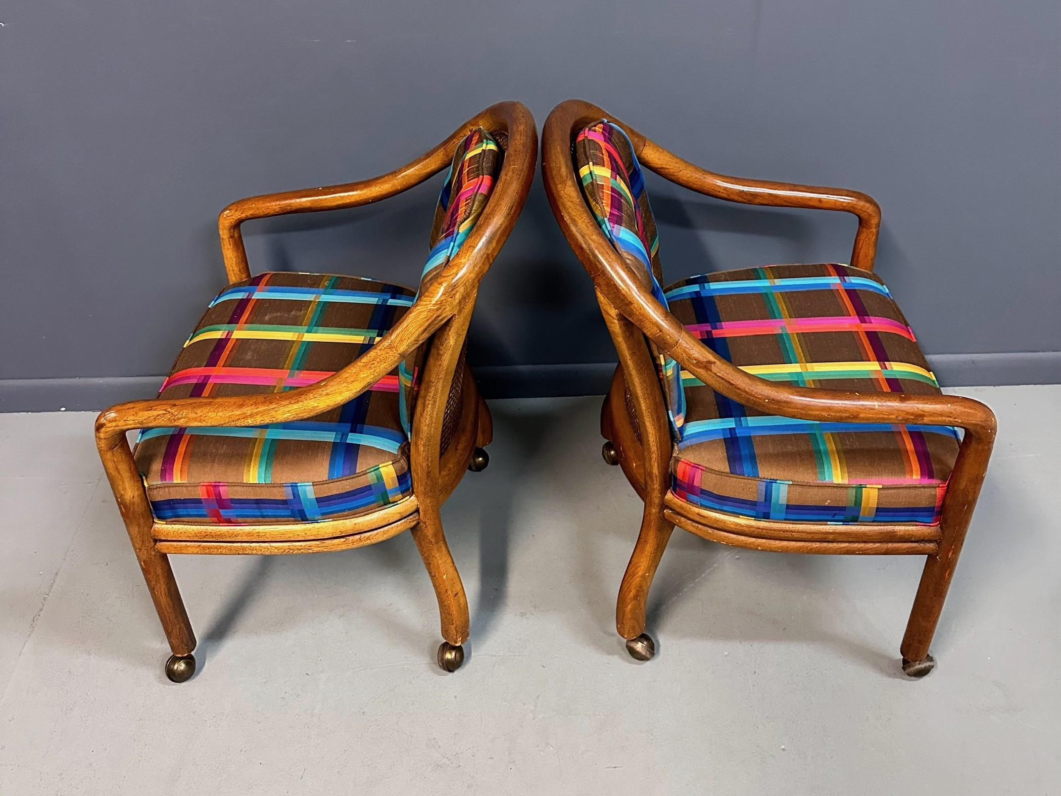 North American 1970s Set of 4 Drexel Game Table Chairs with Cane Backs Mid Century