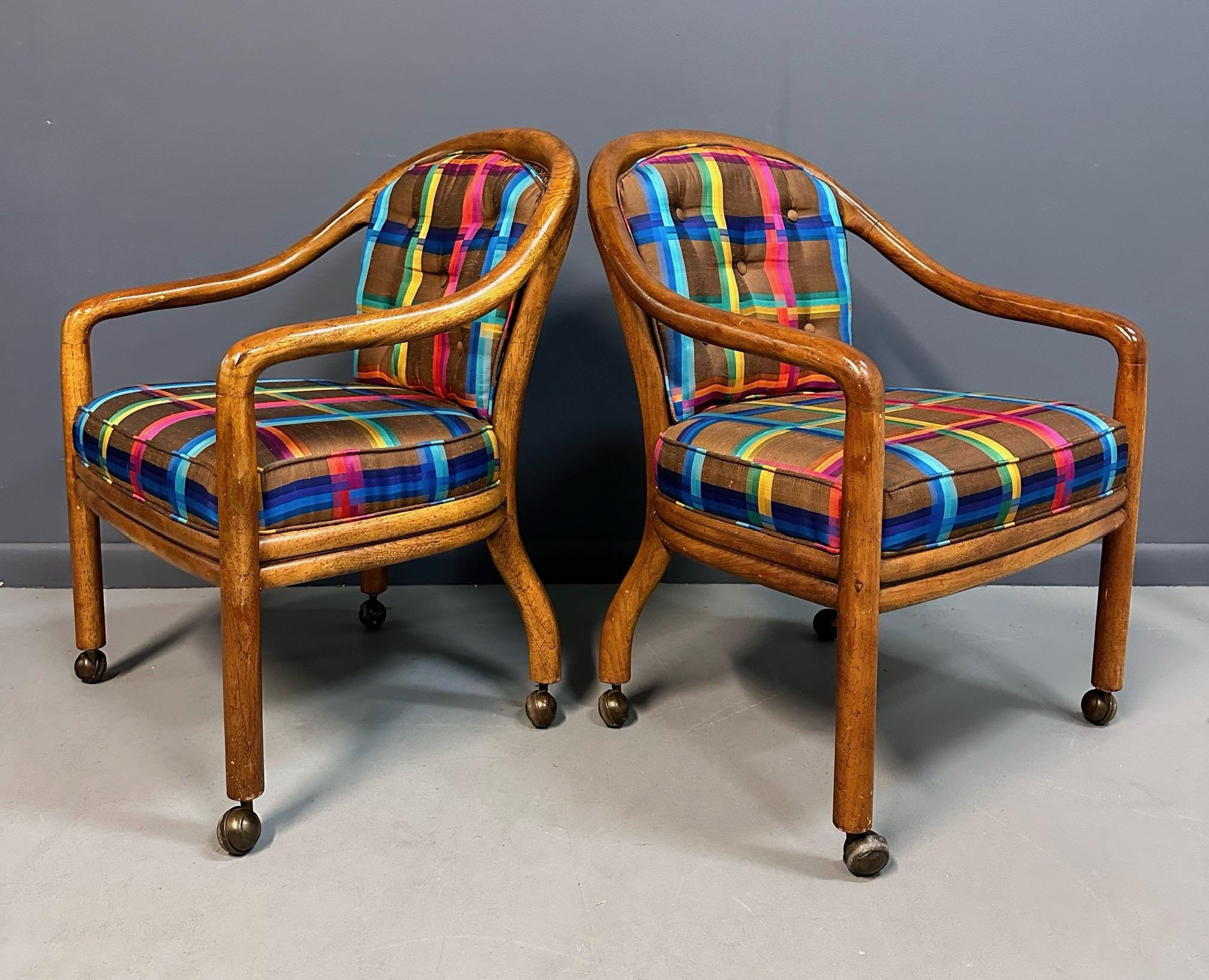 20th Century 1970s Set of 4 Drexel Game Table Chairs with Cane Backs Mid Century