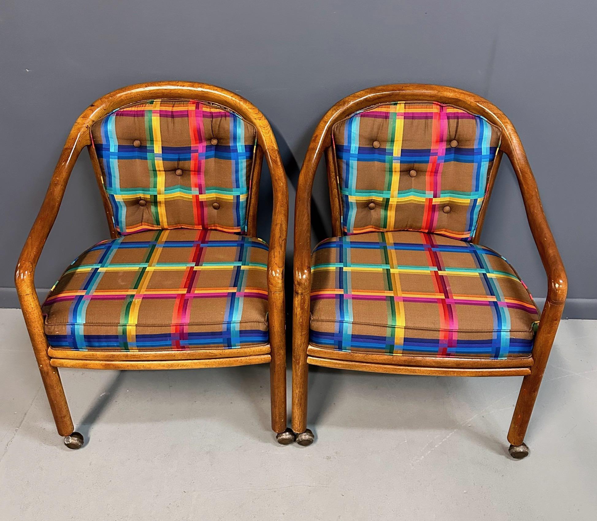 1970s Set of 4 Drexel Game Table Chairs with Cane Backs Mid Century 1