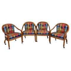 1970s Set of 4 Drexel Game Table Chairs with Cane Backs Mid Century