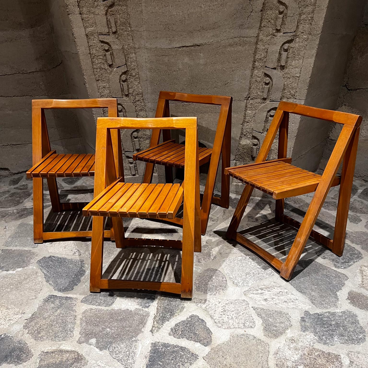 Mid-20th Century 1960s Set Four Folding Wood Trieste Chairs Aldo Jacober Alberto Bazzani For Sale