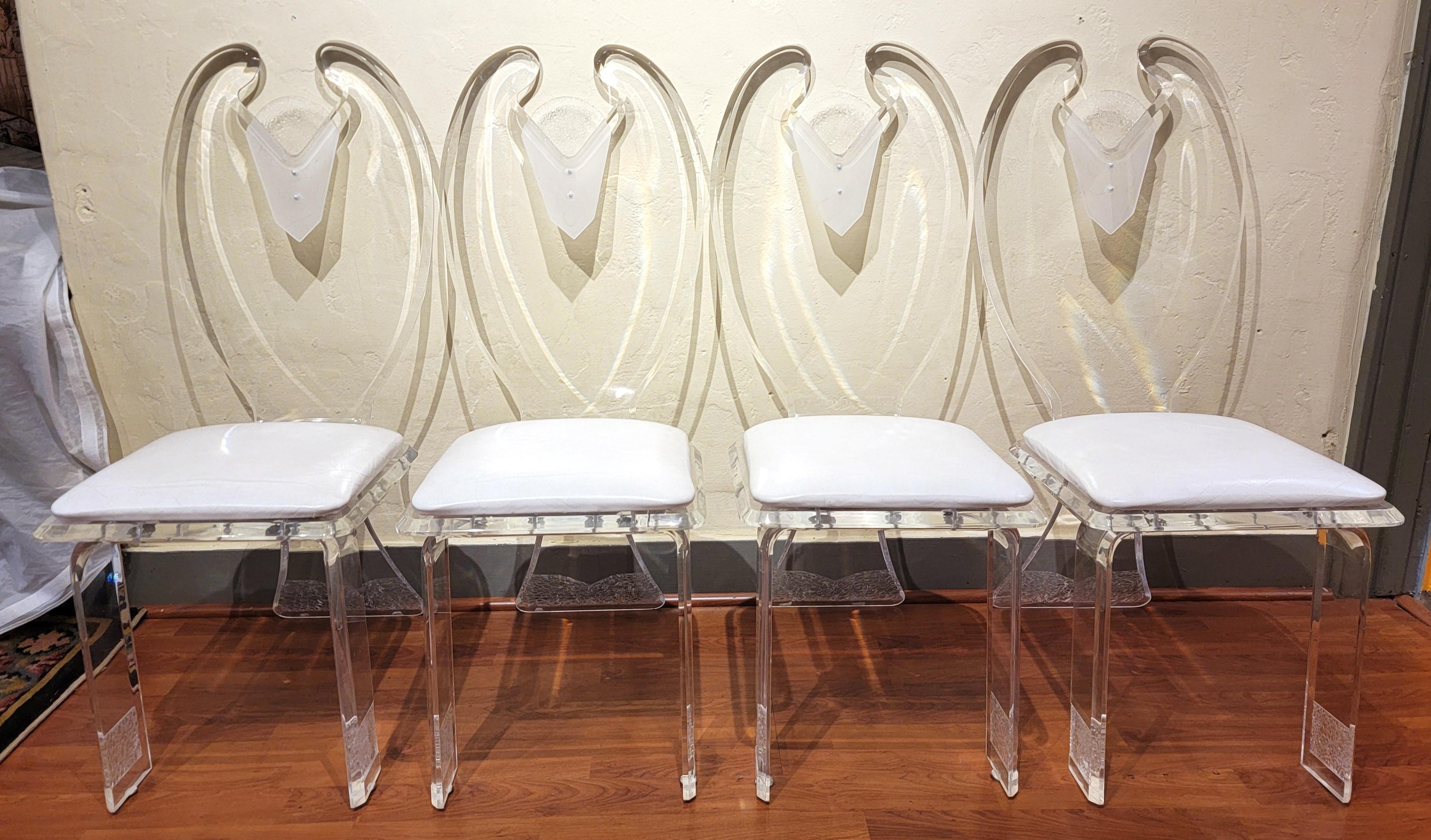 Acrylic 1970s Set of 4 Ice Carved Dining Chairs For Sale