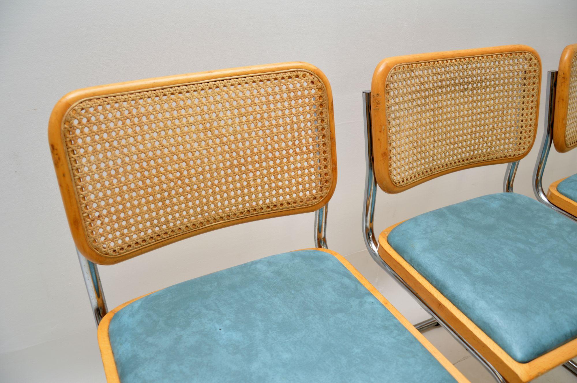 A stylish and iconic set of ‘Cesca’ dining chairs, originally designed by Marcel Breuer in the 1920s. These were made in Italy, they date from around the 1970s. We have paired them with a fantastic glass vintage dining table, also from the