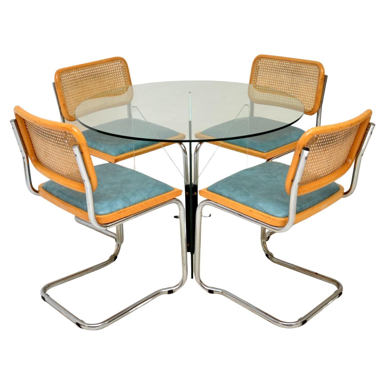 1970s Set of 4 Retro Marcel Breuer Cesca Dining Chairs with Dining Table