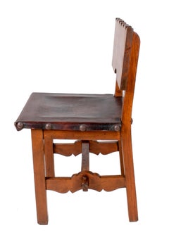 1970s Set of 4 Spanish Castillian Wood and Leather Chairs