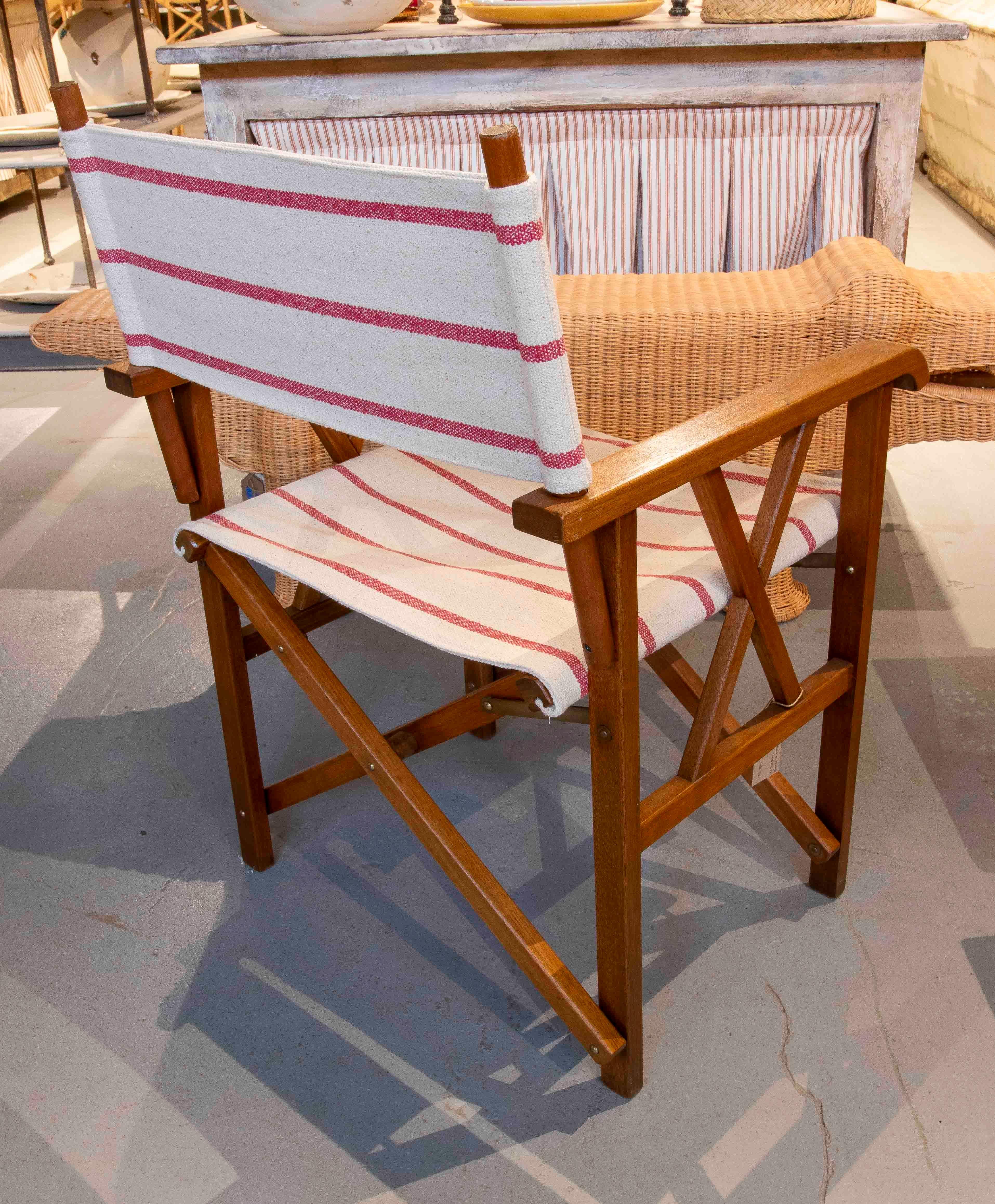Fabric 1970s Set of 4 Vintage Director's Chairs in Wood and Red Striped Canvas For Sale