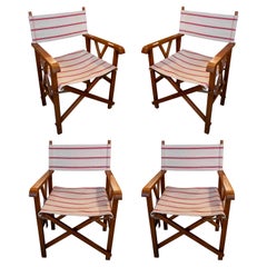 1970s Set of 4 Retro Director
s Chairs in Wood and Red Striped Canvas