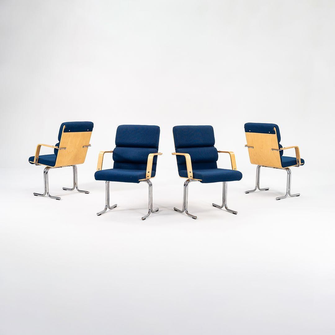 1970s Set of 4 Yrj√∂ Kukkapuro Plaano Dining Arm Chairs for Avarte Blue Fabric For Sale 3