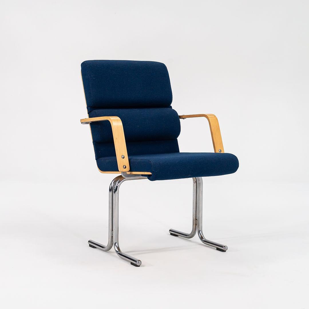 This is a set of four Plaano armchairs, designed by Yrj√∂ Kukkapuro for Avarte in the 1970s. The listed price includes the set of four. Their design incorporates a tubular chromed-steel frame with a bent birch back and arms, and these have an