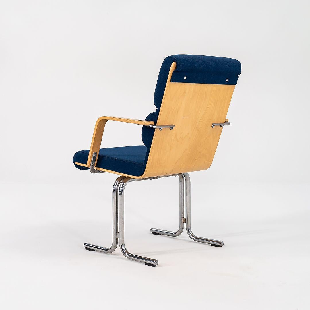 Modern 1970s Set of 4 Yrj√∂ Kukkapuro Plaano Dining Arm Chairs for Avarte Blue Fabric For Sale