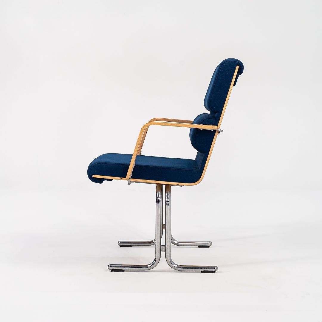 Finnish 1970s Set of 4 Yrj√∂ Kukkapuro Plaano Dining Arm Chairs for Avarte Blue Fabric For Sale