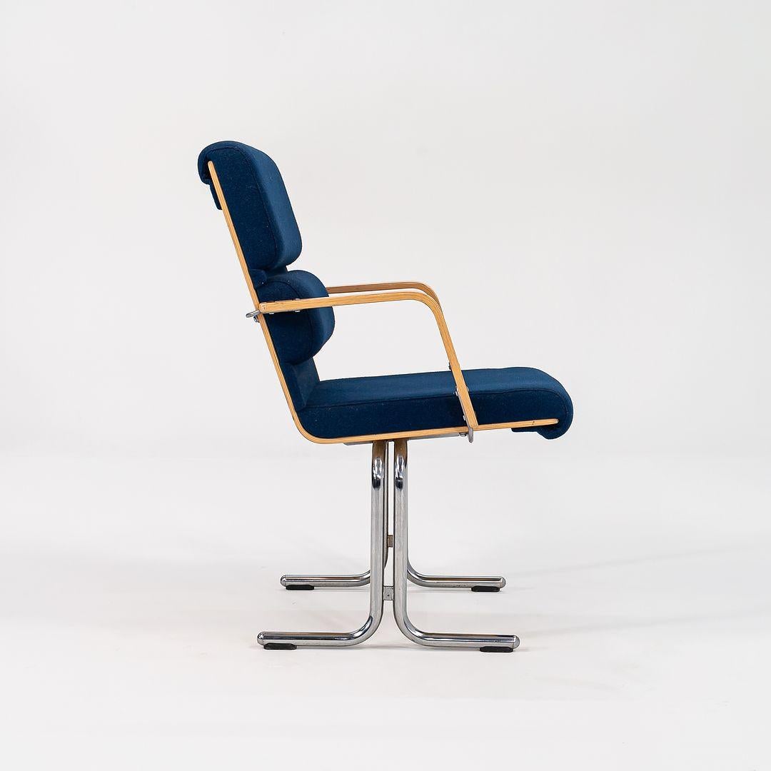 1970s Set of 4 Yrj√∂ Kukkapuro Plaano Dining Arm Chairs for Avarte Blue Fabric In Good Condition For Sale In Philadelphia, PA