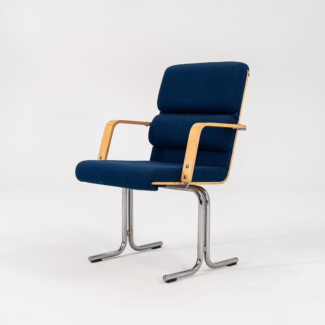 Steel 1970s Set of 4 Yrj√∂ Kukkapuro Plaano Dining Arm Chairs for Avarte Blue Fabric For Sale