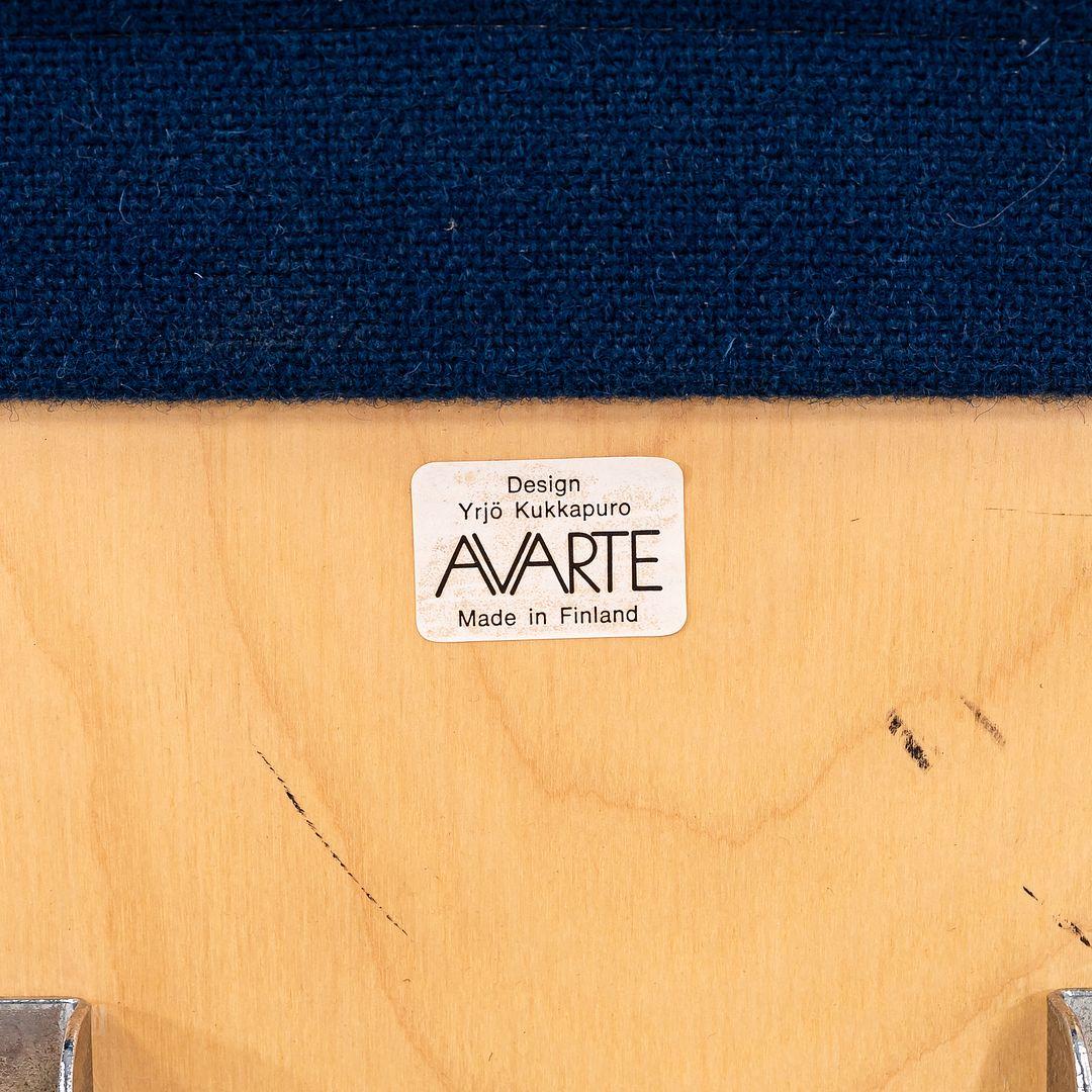 1970s Set of 4 Yrj√∂ Kukkapuro Plaano Dining Arm Chairs for Avarte Blue Fabric For Sale 2