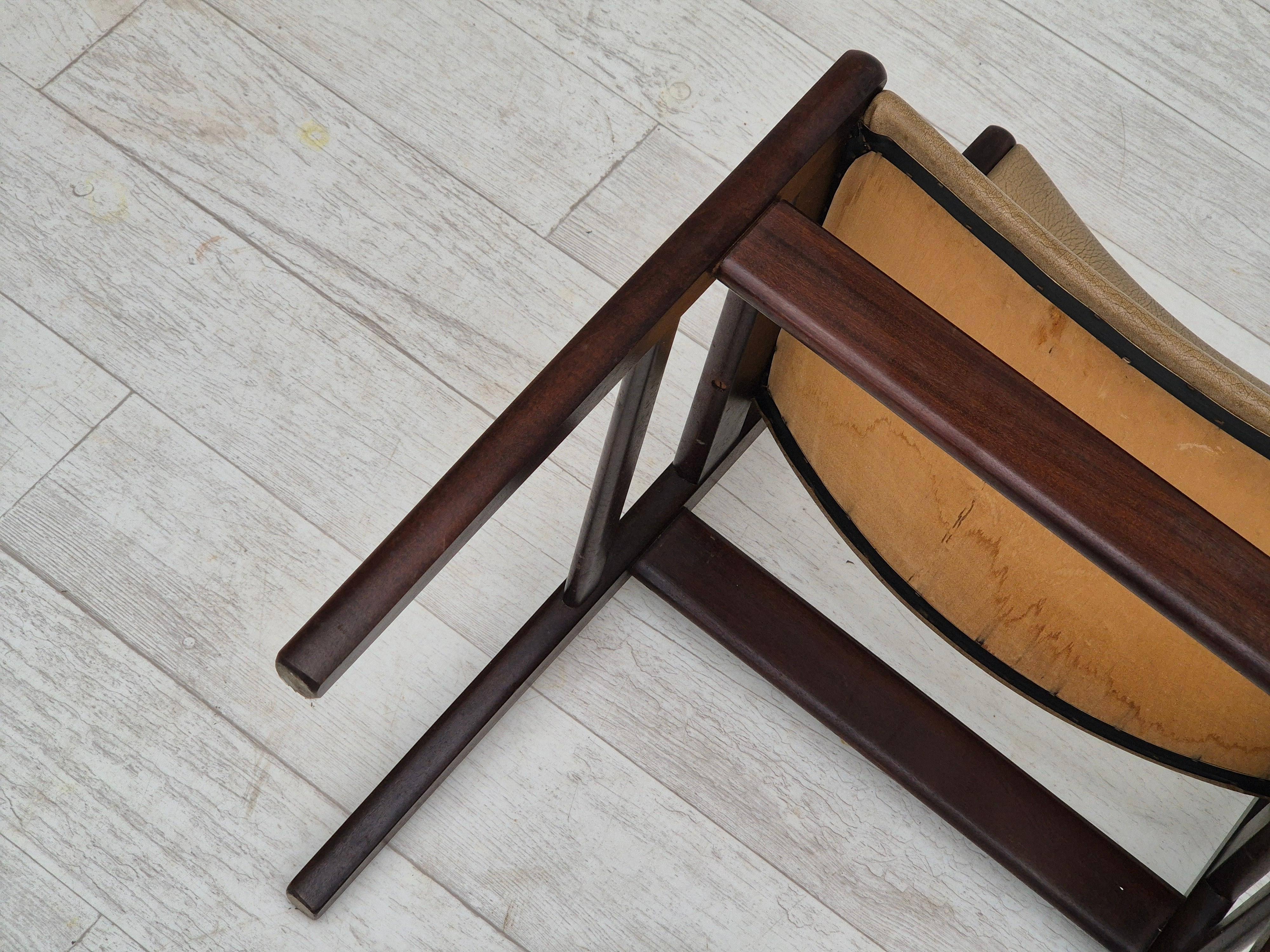 1970er, 5 dänische Esszimmerstühle, Originalzustand, Teakholz, Leder. im Angebot 6